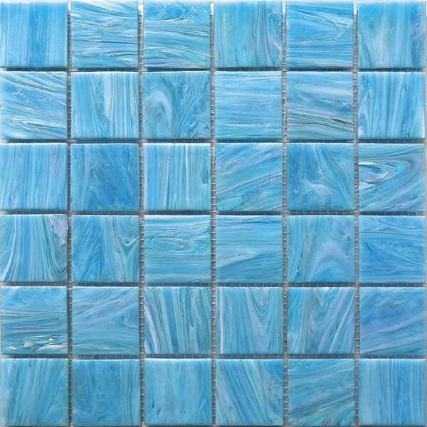 Apollo Tile Celestial Glossy Sky Blue 12 in. x 12 in. Glass Mosaic Wall ...