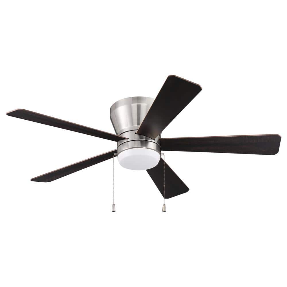 Merit 52" Brushed Polished Nickel Flush Mount Ceiling Fan with LED Light