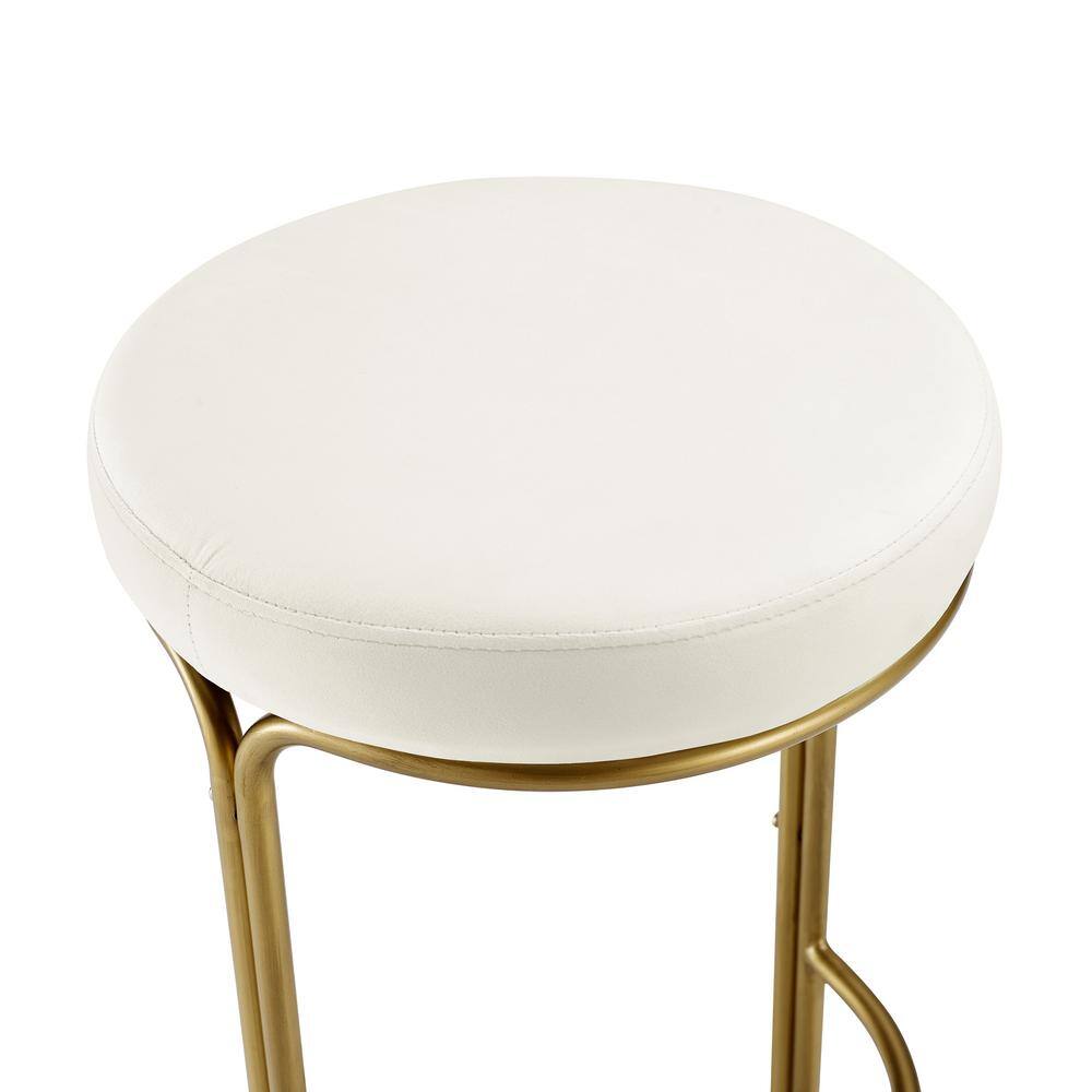 Ivory Velvet and Gold Metal Backless Counter Stools, Set of 2