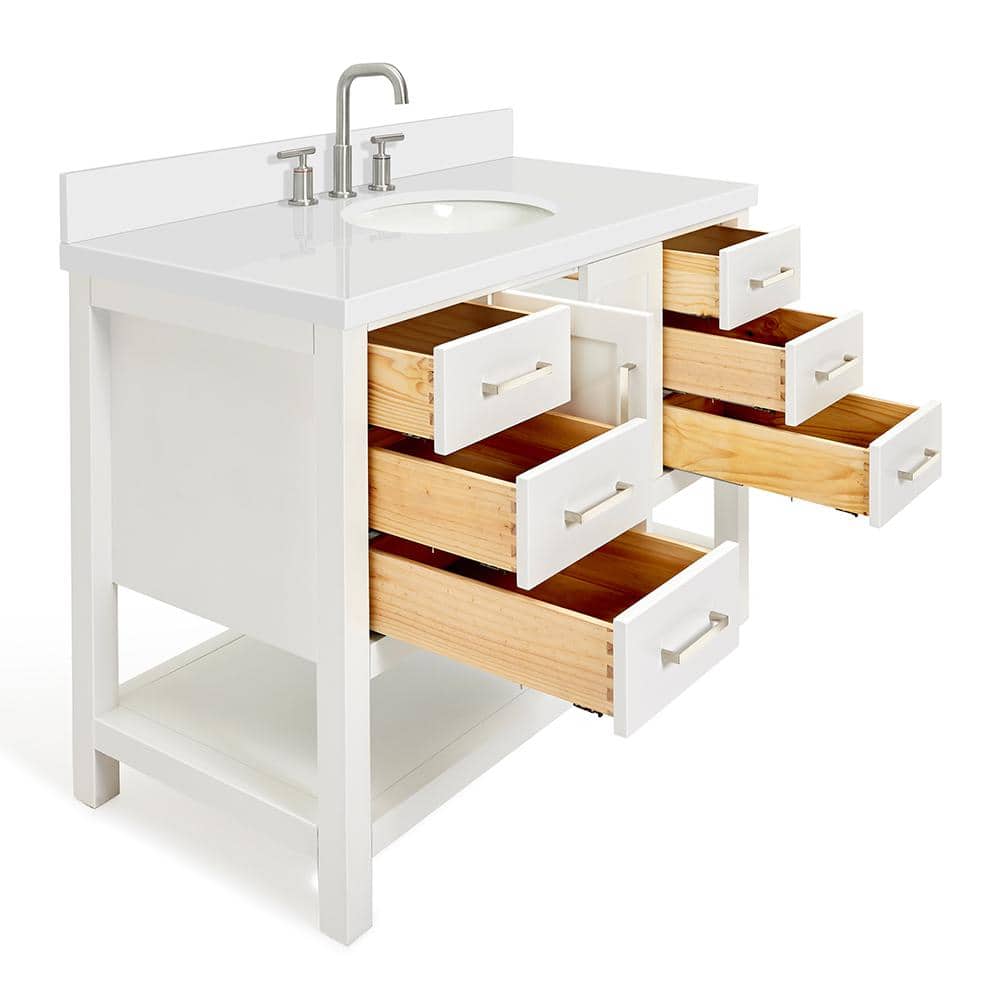 Magnolia 49" White Solid Wood Single Bathroom Vanity with Quartz Top