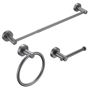 3-Piece Bath Hardware Set, Wall Mounted Towel Bar Set, Toilet Paper Holder, Towel Ring, Wall Mounted Thickened Aluminium
