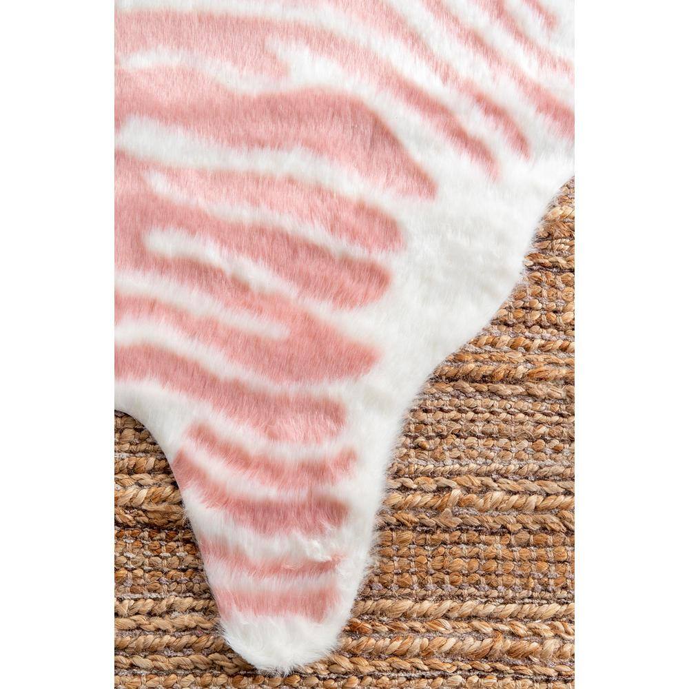 Pink and White Faux Zebra Cowhide Area Rug, 5' x 7'