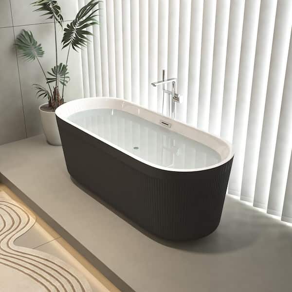 EAKYHOM 67 in. x 31.5 in. Acrylic Freestanding Soaking Bathtub in Matte Black with Brushed Nickel Overflow and Pop-Up Drain