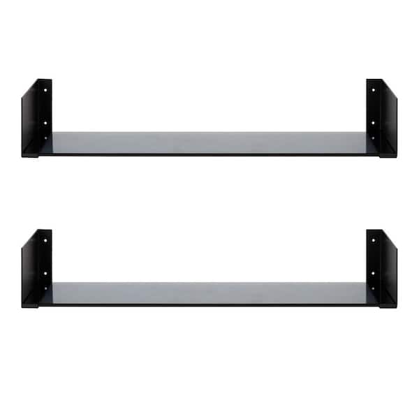 Kate and Laurel Rodi 6 in. x 24 in. 1 in. Black Metal Floating Decorative Wall Shelf Without Brackets 218920 - The Home Depot