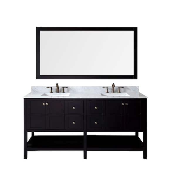 Virtu USA Winterfell 72 in. W Bath Vanity in Espresso with Marble Vanity Top in White with Square Basin and Mirror