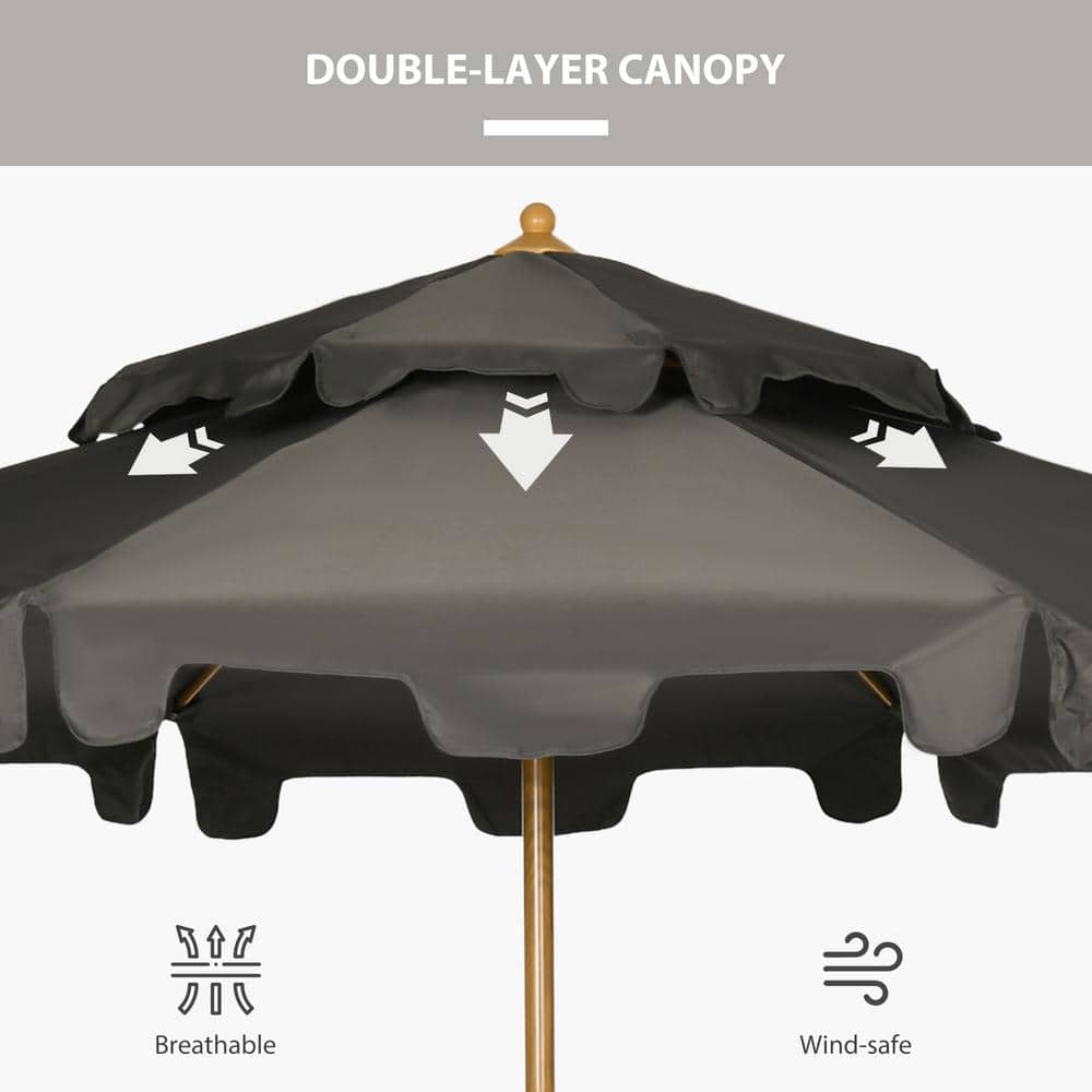 9' Dark Gray Polyester Patio Umbrella with Steel Frame