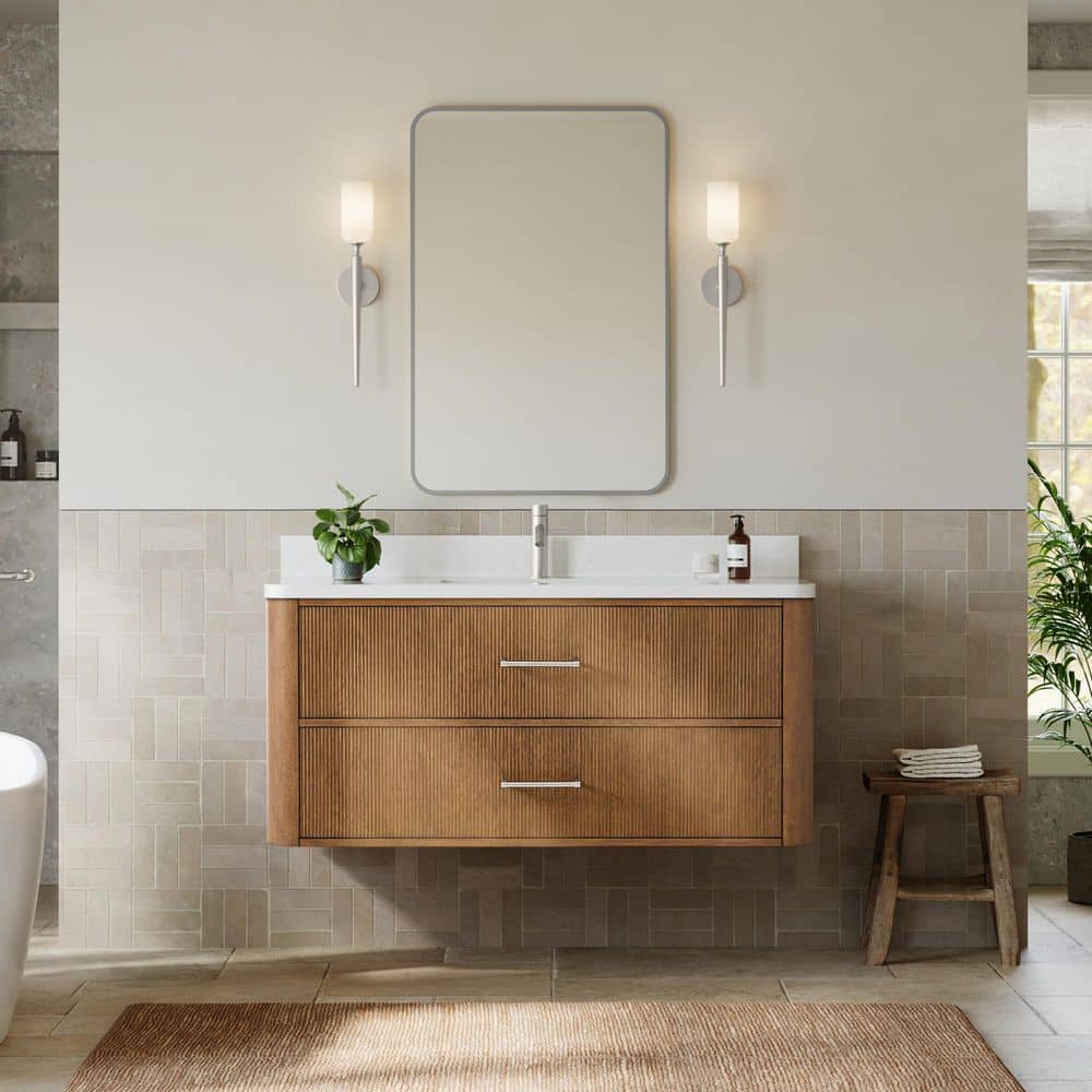 Francesca WM 48 in. Single Wall-Mounted Toasted Walnut with Brushed Nickel Trim Bath Vanity with Giotto Quartz Top price history on PriceWatchPro