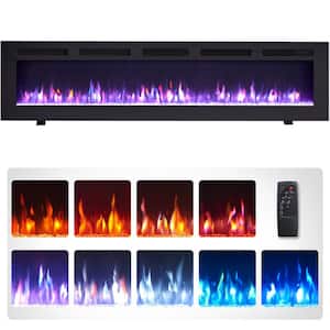 70 in. Freestanding and Wall Mounted Electric Fireplace in Black with Multi Color Flame