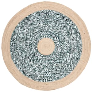 Cape Cod Light Blue/Natural 5 ft. x 5 ft. Braided Round Area Rug