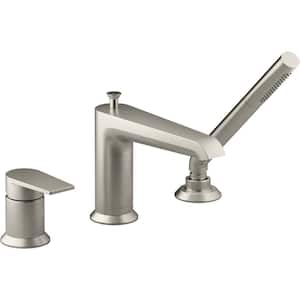 Hint Single-Handle Deck-Mount Roman Tub Faucet with Hand Shower in Vibrant Brushed Nickel