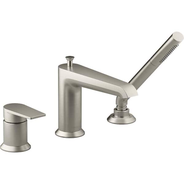 KOHLER Hint Single-Handle Deck-Mount Roman Tub Faucet with Hand Shower in Vibrant Brushed Nickel