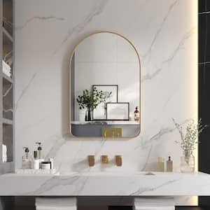 Bella 24 in. W x 36 in H Arch Anodized Aluminum Framed Bathroom Vanity Mirror in Brushed Gold