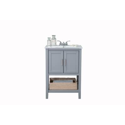 24 In W X 33 In H Vanity In Gray With Ceramic Top In White With White Basin Wlf6020 G The Home Depot