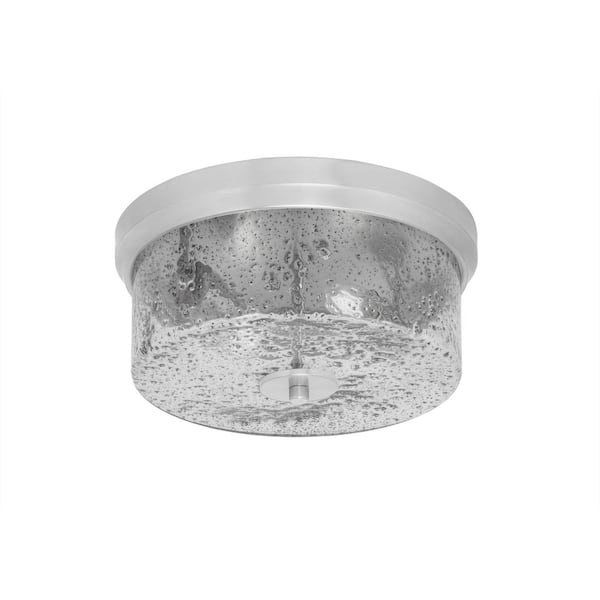 Unbranded Ashland 12 in. 2 Light Brushed Nickel Flush Mount with Smoke Bubble Glass Shade No Bulbs Included