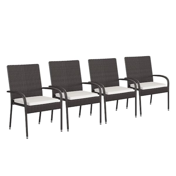TAYLOR + LOGAN Brown Wicker/Rattan Outdoor Dining Chair in White (Set of 4)