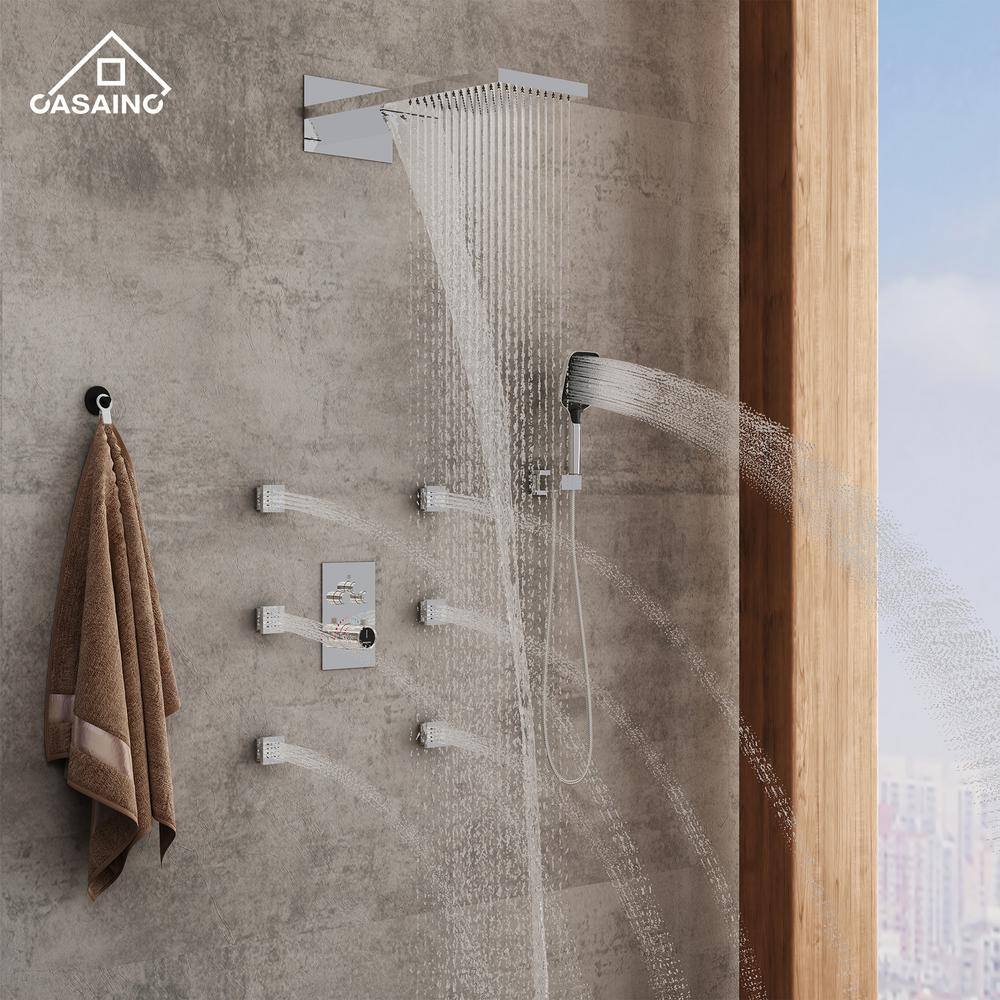 Chrome Dual-Function Wall Mounted Rainfall Shower System with Body Jets