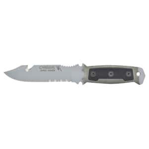 SKOL 5 in. Carbon Steel Clip Point/Gut Hook Partially Serrated Fixed Blade Knife with Sheath, Micarta/G10 Handle