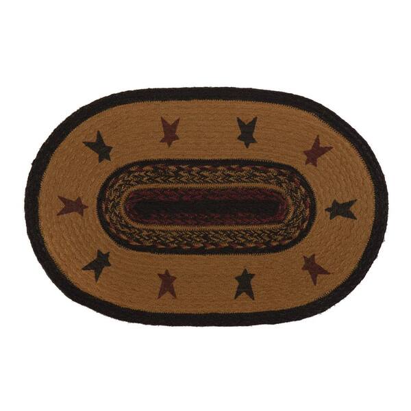 VHC BRANDS Heritage Farms Star 12 in. W x 18 in. L Mustard Black Burgundy Jute Oval Placemat Set of 6