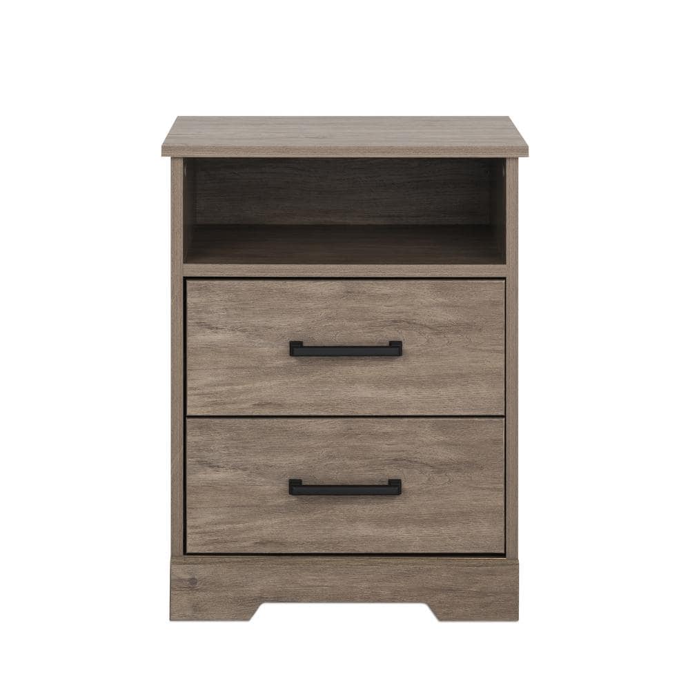 Rustic Brown Pine Wood 2-Drawer Nightstand with Open Shelf
