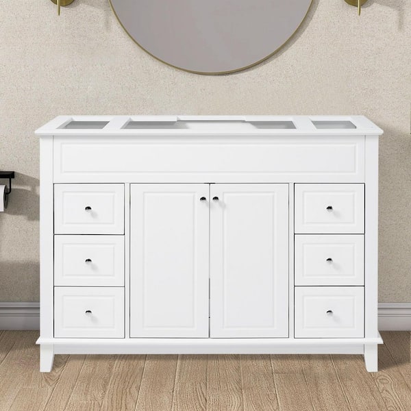 57.50 in. Bath Vanity Cabinet without Top in White with 3 Drawers & 4 Doors Unassembled