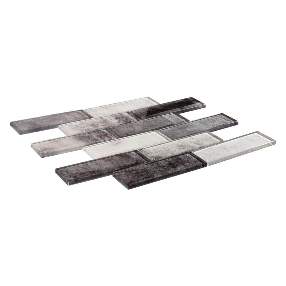 Migdal Ness Gray Polished Glass Mosaic Tile Sheet for Kitchen and Bathroom