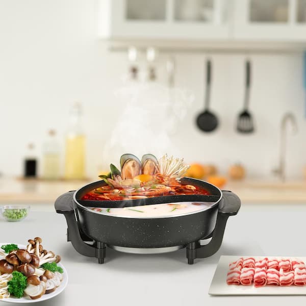 Brentwood SK-72BK Electric offers Non-Stick 6-Quart Shabu Pot Divider 2 section cooker