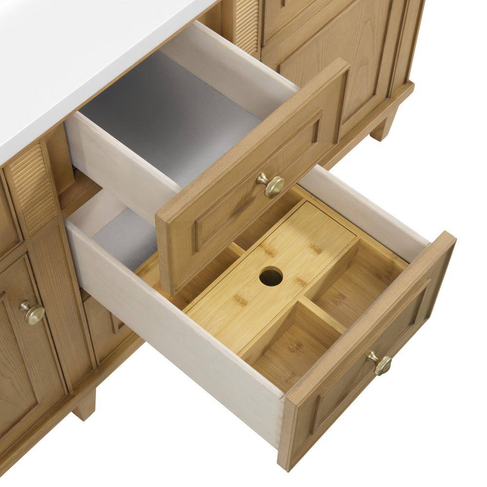 Light Natural Oak Double Freestanding Vanity Base with Brass Knobs