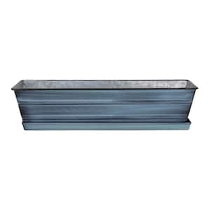 Small Individual Flower Box Tray Kit, 22in.x6in.x5in. Galvanized Steel Pots, Indoor/Outdoor Planter Tray, Nantucket Blue