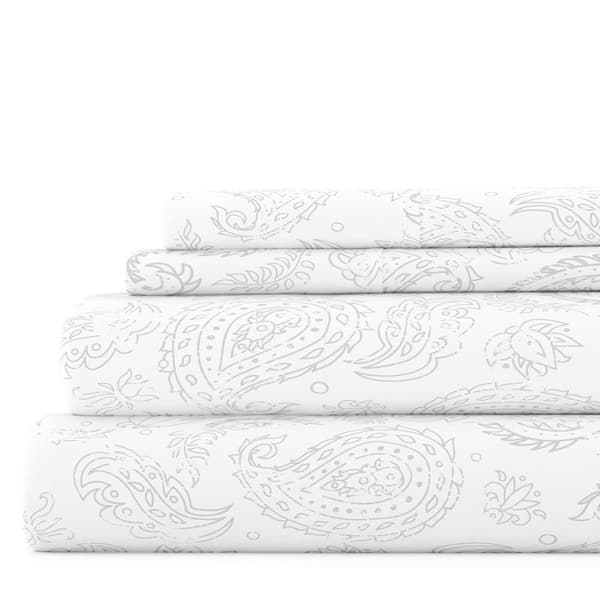 Becky Cameron Home Collection 4-Piece Gray Floral Microfiber Full Sheet Set
