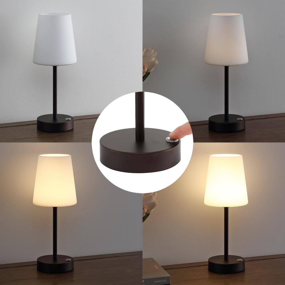 12.75" Oil Rubbed Bronze Cordless LED Table Lamp with Frosted Glass Shade