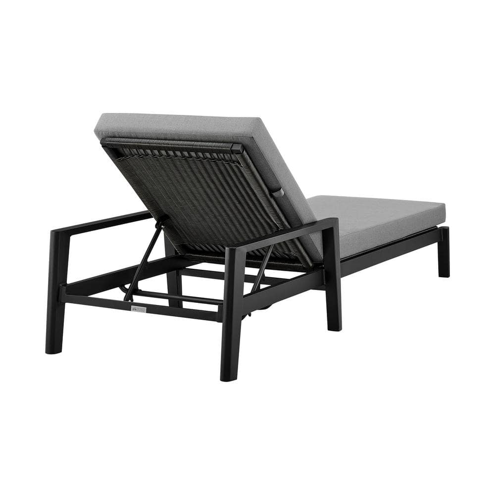 Grand Black Aluminum Outdoor Chaise Lounge with Gray Cushions