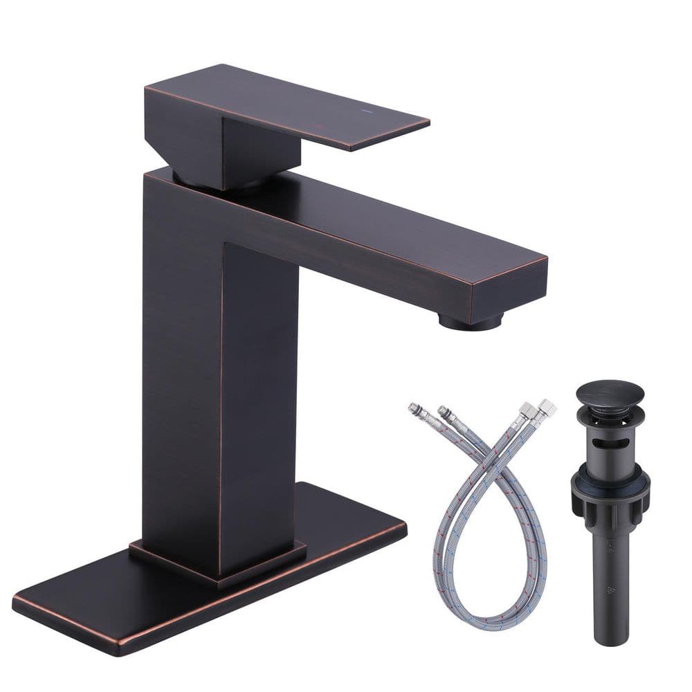 Arcora Single Handle Single Hole Bathroom Faucet With Deck Plate And Pop Up Drain In Oil Rubbed 4458