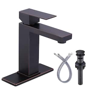 Single-Handle Single-Hole Bathroom Faucet with Deck Plate and Pop Up Drain in Oil Rubbed Bronze