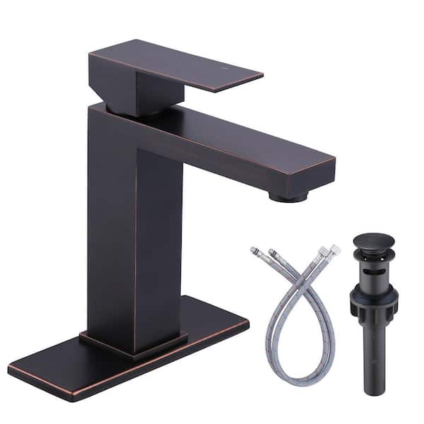 ARCORA Single-Handle Single-Hole Bathroom Faucet with Deck Plate and Pop Up Drain in Oil Rubbed Bronze