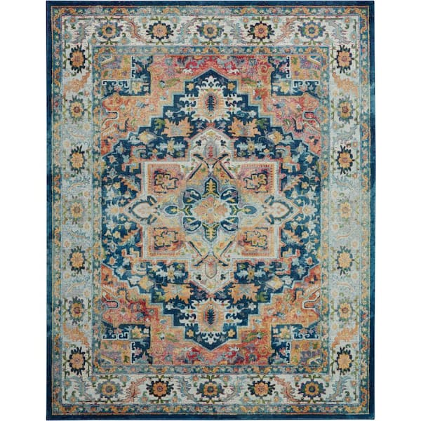 Nourison Global Vintage Blue/Multicolor 8 ft. x 10 ft. Persian Traditional Area Rug