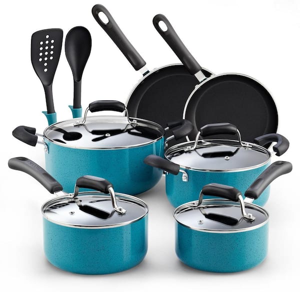12-Piece Aluminum Nonstick Cookware Set with Stay Cool Handle in Turquoise