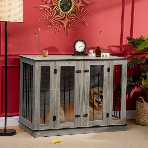 PawHut D02-087V80 Furniture Style Dog Crate with Removable Panel, End Table with Two Rooms Design - Large - 2