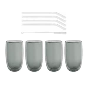 Sorrento 8-pc Double-Wall Latte Glass & Straw Set