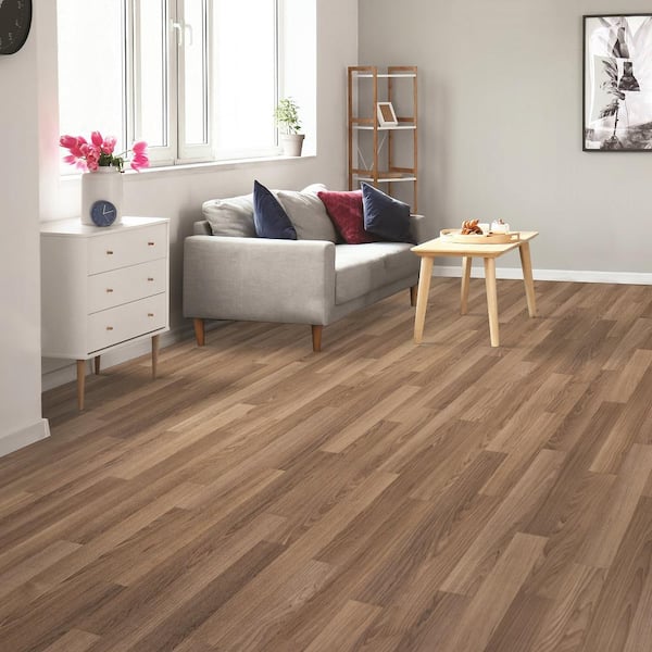 TrafficMaster Acorn Brown Oak 5 MIL 12 ft. W x Cut to Length