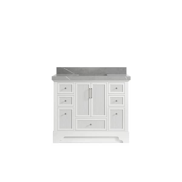 Willow Collections Alys 42 in. W x 22 in. D x 36 in. H Single Sink Bath Vanity in White with 2 in. Piatra Gray Quartz Top