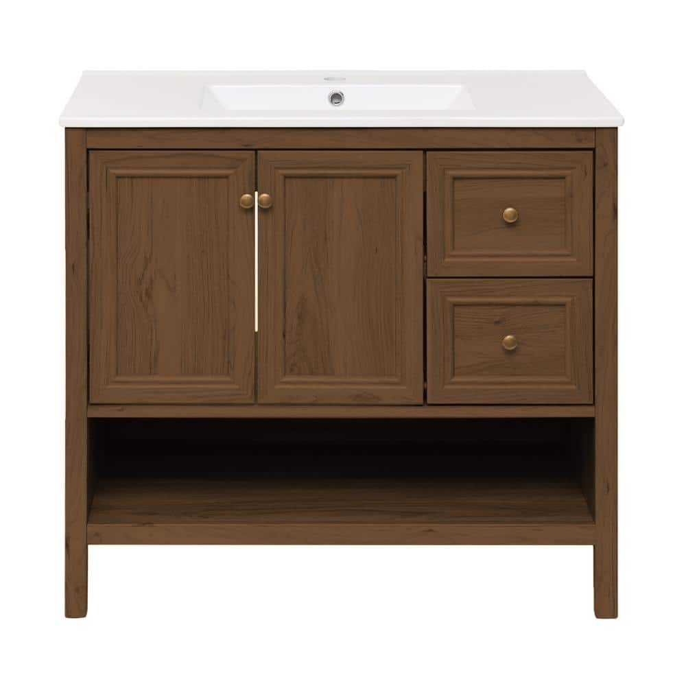 Chateau 36" Natural Oak Freestanding Bathroom Vanity with White Sink