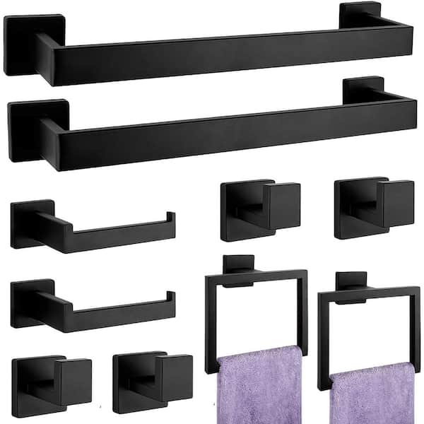 17.32 in. Wall Mounted Towel Bar Bathroom Hardware Set in Matte Black