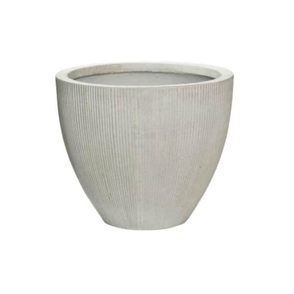 PotteryPots 16.34 in. W x 13.58 in. H Extra Small Round Light Grey Ficonstone Indoor Outdoor Vertically Ridged Jesslyn Planter