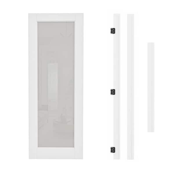 32 in. x 80 in. 1-Lite Frosted Glass Left Hand White Solid Core Glass Single Prehung Interior Door+ Quick Assemble Jamb