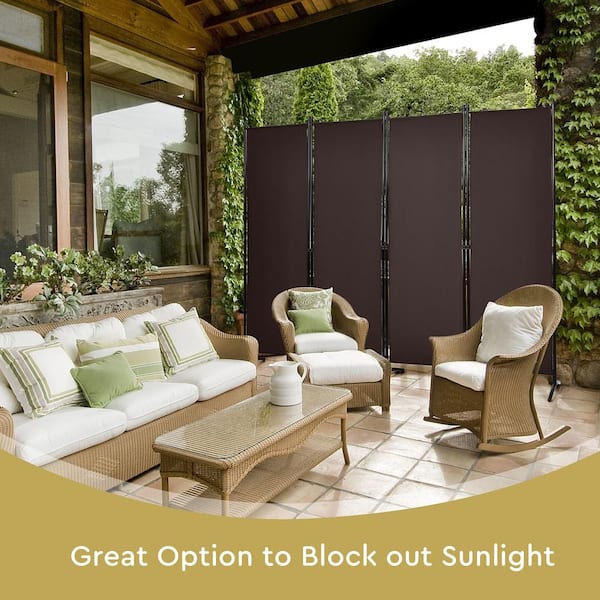 5.6ft Brown 4-Panel Room Divider Folding Fabric Privacy Screen with Steel Frame