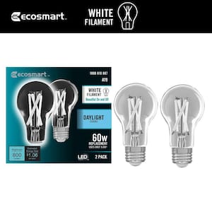 60-Watt Equivalent A19 Dimmable White Filament CEC Clear Glass E26 Medium Base LED Light Bulb, Daylight 5000K (2-Pack)