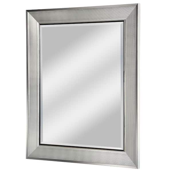 Deco Mirror 29 in. W x 35 in. H Rectangle Paved Texture Frame Beveled Edge Modern Accent Mirror in Chrome