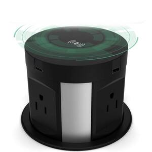 Automatic Pop Up Outlet 4-Outlet 2 USB-A Ports 2 USB-C Ports Surge Protector with Wireless Charger Station