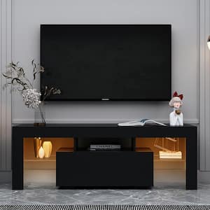 Modern TV Stand Fits TV's up to 55 in. with LED RGB Lights,Flat Screen TV Cabinet, Gaming Consoles in Lounge Room(Black)