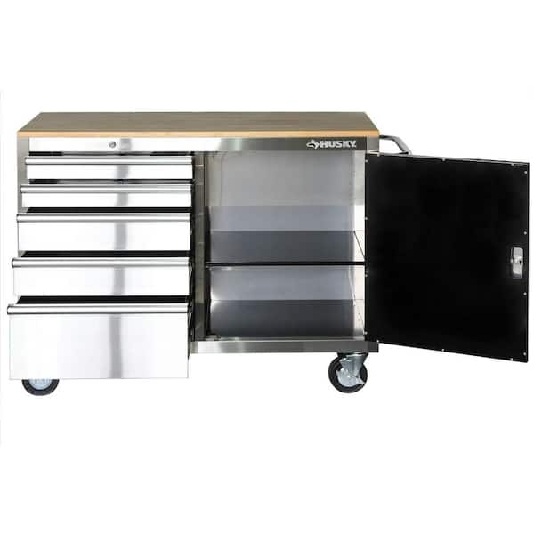 Husky 46 in. 5-Drawer Stainless Steel 1-Door Mobile Work Center